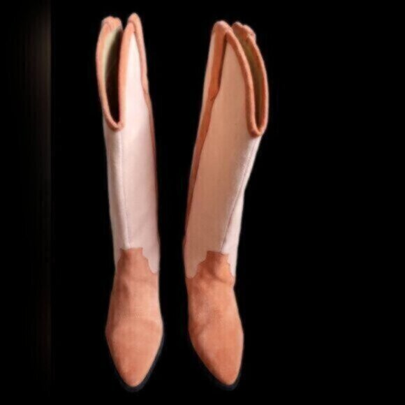 Urban Outfitters Suede Linen Canvas Leslie Tall Cowboy Boot Pink Peach … - Picture 2 of 12